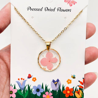 Dried Flowers Floral Irregular Round Pendant Necklace