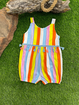 RAINBOW STRIPE PRINTED ROMPER W/ TASSELS