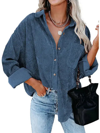 Women's Casual Loose Fit Corduroy Button-Down Shirt