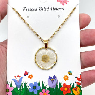 Dried Flowers Floral Irregular Round Pendant Necklace