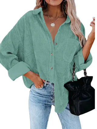 Women's Casual Loose Fit Corduroy Button-Down Shirt