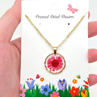 Dried Flowers Floral Irregular Round Pendant Necklace