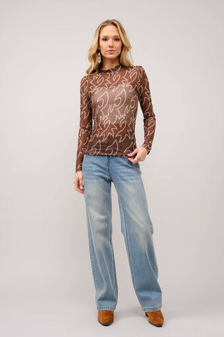 Boots Stitch Mesh Mock Neck Top