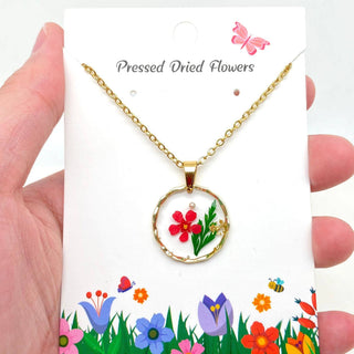 Dried Flowers Floral Irregular Round Pendant Necklace
