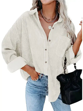 Women's Casual Loose Fit Corduroy Button-Down Shirt