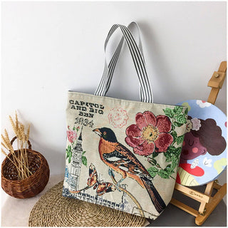 LARGE CAPACITY ETHNIC STYL CANVAS SHOULDER TOTE BAG