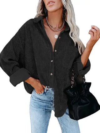 Women's Casual Loose Fit Corduroy Button-Down Shirt