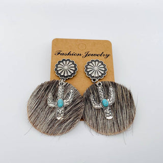 Western Style Cactus Animal Skin Double Charm Earrings - WJ