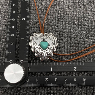 Turquoise Heart Charm Leather Rope Lariat Necklace - WJ