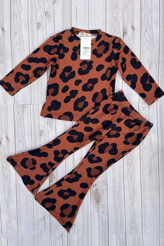 Brown leopard knit 2pc girls set