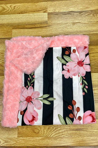 Striped Floral Print Minky Baby Blanket