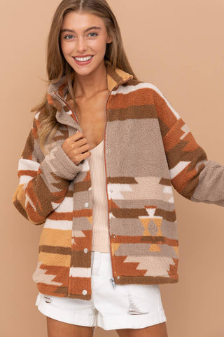 Neutral Aztec Sherpa Shacket