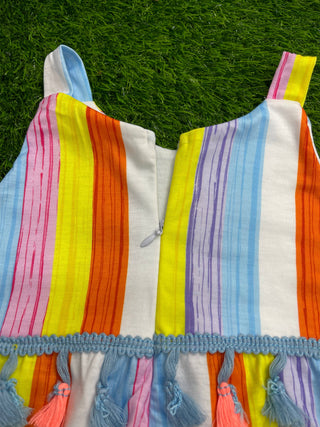 RAINBOW STRIPE PRINTED ROMPER W/ TASSELS