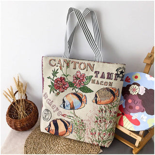 LARGE CAPACITY ETHNIC STYL CANVAS SHOULDER TOTE BAG