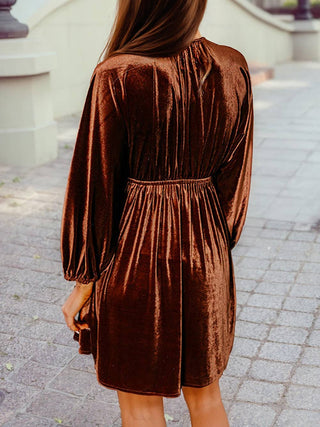 Elastic V Neck Puff Sleeve Short Velvet Dress Queens & Castles Boutique Elastic V Neck Puff Sleeve Short Velvet Dress Queens & Castles Boutique