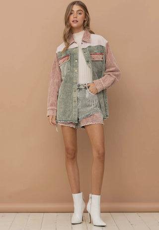 Corduroy Washed Colorblock Shacket