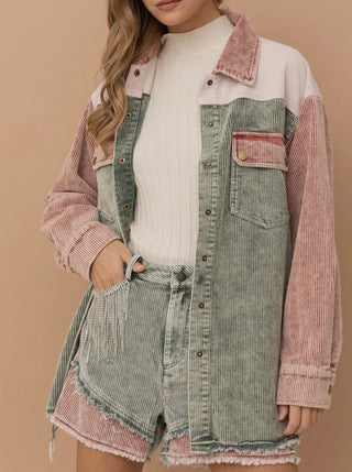 Corduroy Washed Colorblock Shacket