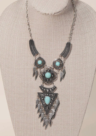 Western Turquoise Statement Necklace & Earring Set