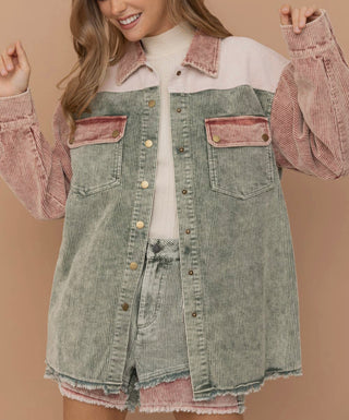 Corduroy Washed Colorblock Shacket