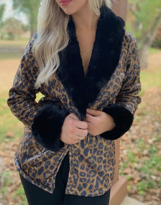 Sequins Leopard Fur Jacket