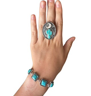Western Cactus Turquoise Stone Ring