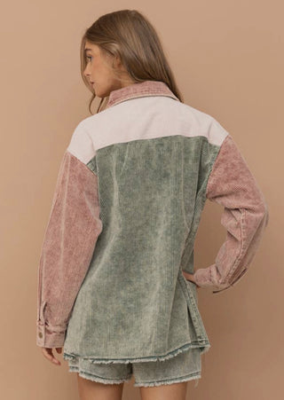 Corduroy Washed Colorblock Shacket