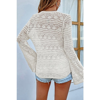 Knitted Bell Sleeves Sweater - Beige