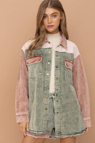 Corduroy Washed Colorblock Shacket
