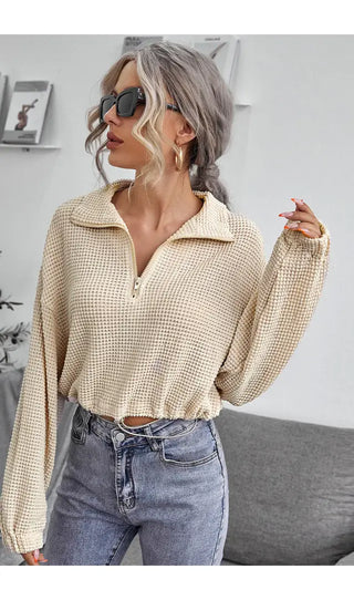 Quarter Zip Waffle Knit Sweater