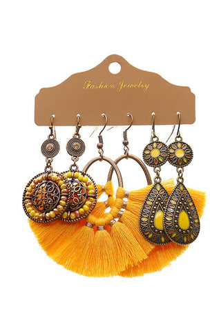 Yellow Boho Tassel Beaded Metal earrings