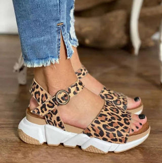 Leopard Print Platform Sandals 