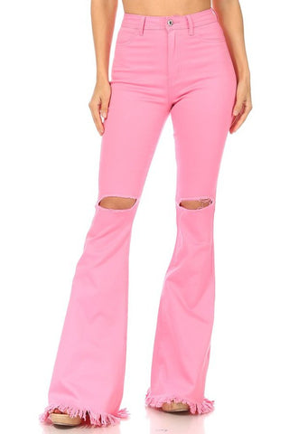 Pink Ripped Bell Bottom Jeans